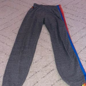 Aviator Nation Grey Sweatpants with Neon Stripes